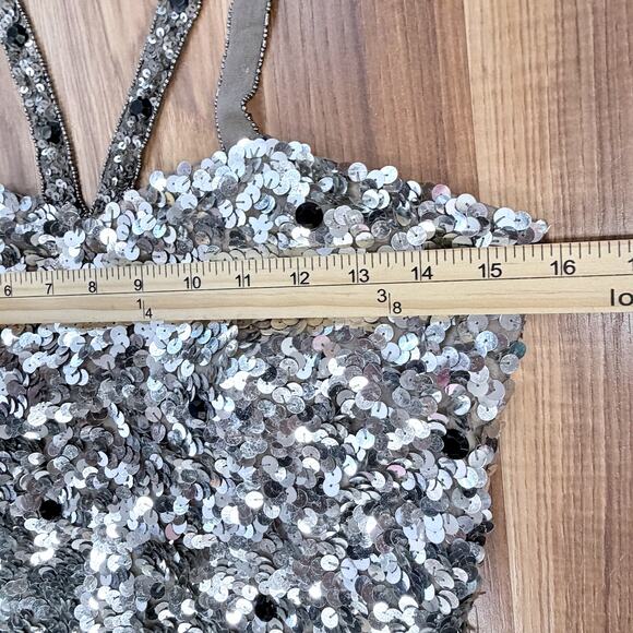 Scala Sexy Silver Beaded Sequin Cocktail Dress 4 Coquette Elegant Formal Luxury - Picture 11 of 14